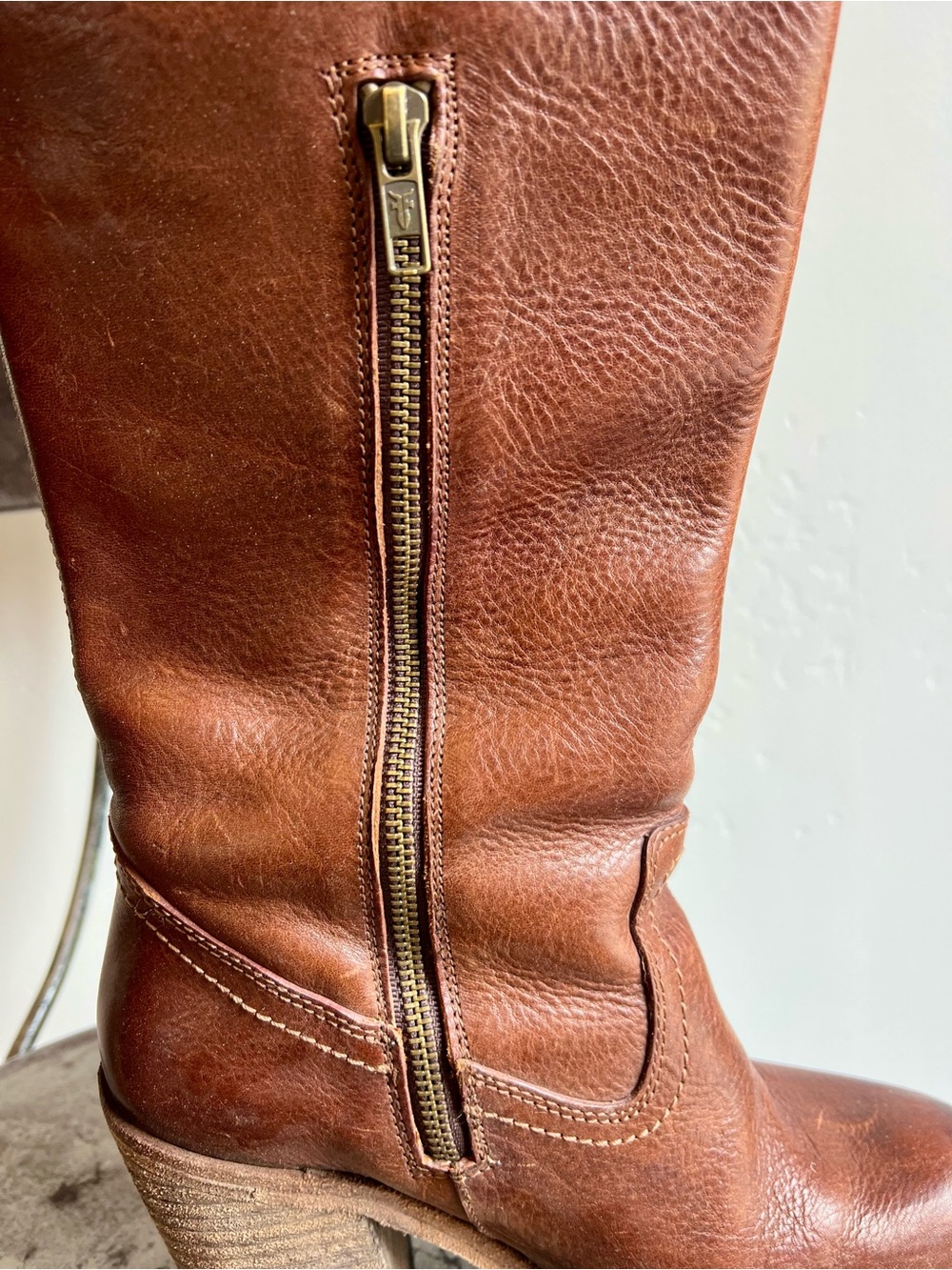 Frye / Leather Mid-Calf Zip Heel Boots / Size 7 - Picture 8 of 13